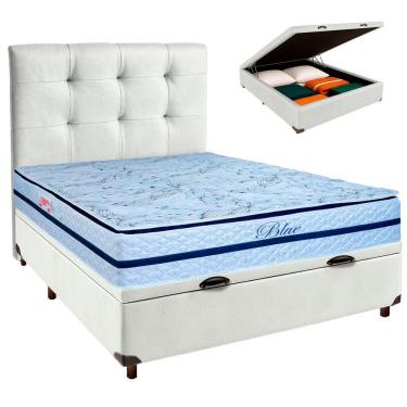 Imagem de Kit Cama Box Bau + Cabeceira + Colchão Casal Molas Ensacadas - Blue - Paropas