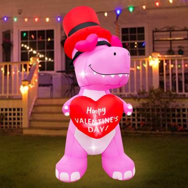 Imagem de SEASONBLOW 4 Ft Dia Dos Namorados Infláveis Decorações Ao Ar Livre, Dinossauro Rosa Iluminado Inflável Com Coração Para Aniversário Casamento Quintal Gramado Jardim Festa Em Casa