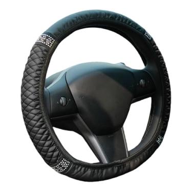 Imagem de Capa de volante preta elegante cravejada de diamantes – Couro sintético macio para aderência antiderrapante e experiência de condução elegante