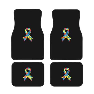 Imagem de Conjunto de 4 tapetes de carro de conscientização do autismo, tapetes dianteiros e traseiros de ajuste universal para SUV, vans, sedans, caminhões