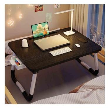 Imagem de Mesa de laptop, mesa baixa de cama, cama para mesa de TV, bandeja de colo mesa de pé portátil, mesa dobrável para laptop, suporte de leitura e escrita com gaveta para cama, sofá, chão (cinza, gaveta