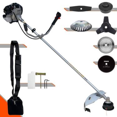 Imagem de Roçadeira Toyama TBC43H 2T 43cc 1,7HP Com Carretel Nylon e Lâmina 3 Pontas + Lâmina 2 Pontas + Lâmina 40 Dentes de Vídea + Lâmina 80 Dentes + Escova