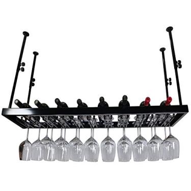 Imagem de Prateleiras de vinho rack de vinho pendurado suporte de copo de vinho de cabeça para baixo armário de vinho criativo sala de estar garrafa de vinho rack de vinho montado na parede (cor: preto
