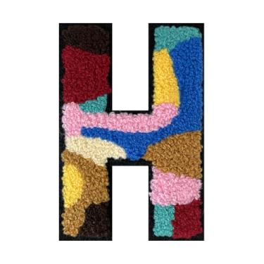 Imagem de 1 peça de patch de letra de chenille de ferro de camuflagem de 11,4 cm – adesivos do alfabeto para roupas, jaquetas, mochilas, chapéus para decoração personalizada, nome personalizado e artesanato. (H