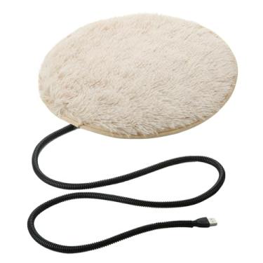 Imagem de predolo Tapete térmico para gatos, ideal para casa e viagens. Cobertor elétrico redondo de pelúcia para uso interno, perfeito para hamsters e coelhos, Bege