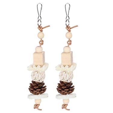 Imagem de Yctze Conjunto de Brinquedos para Papagaio, 2 Peças, Bucha de Vime Com Pinha, Brinquedo para Mastigar e Pendurar, para Atividades e Cuidados Com a Boca