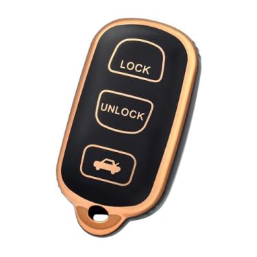 Imagem de OFF WE GO Capa para chaveiro Toyota, capa de proteção TPU macia compatível com Toyota Avalon Camry Solara Matrix Vibe Smart Remote Acessórios para porta-chaves de carro (dourado preto)