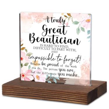 Imagem de PQUCXZ Presente de agradecimento esteticista para profissionais de salão, placa de mesa de acrílico floral com mensagem de agradecimento, ideia de presente de aposentadoria de promoção de despedida
