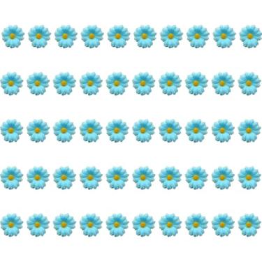 Imagem de Bairdish 50 peças de mini flores falsas de seda pequenas margaridas falsas a granel para artesanato, flores de feltro, cabeças de girassol artificiais soltas para artesanato faça você mesmo, guirlanda