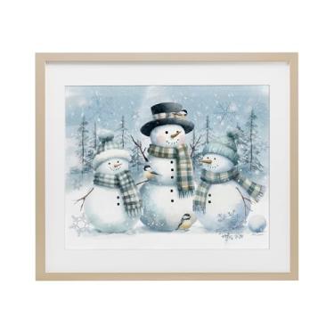 Imagem de Stupell Industries "Snowmen Trio and Bird", impressão emoldurada sob vidro, marrom, 40 x 33