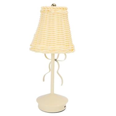 Imagem de Hyuduo Lâmpada de Mesa Toque Escurecimento 3 Temperaturas Cor Recarregável Vintage Pc Rattan Lâmpada Cabeceira Com para o Quarto Sala Estar Estudo (WHITE)