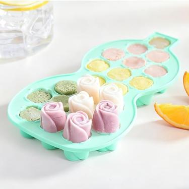 Imagem de Bandeja de gelo de silicone com 21 cavidades padrão rosa verde