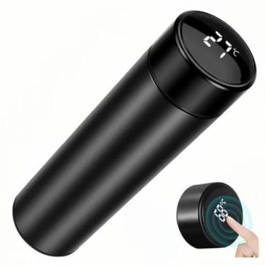 Imagem de Garrafa Térmica Inteligente com Display LED Touch – Medidor de Temperatura, Inox, 500ml, Portátil, Preto