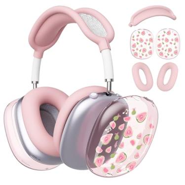Imagem de BlHMCASE Capa de fone de ouvido para AirPods Max, lindo laço de goiaba, capa de silicone rosa para fones de ouvido para Apple AirPods Max