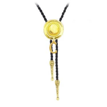 Imagem de JPJZY BRBAM Pingente Bolo Tie Western Cowboy Hat e Letra 3D Letra Bolo Tie Western Cowboy Colar de Couro Masculino
