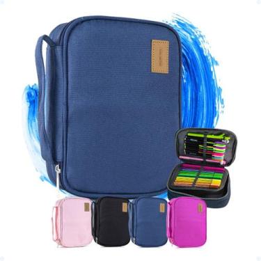 Imagem de Estojo Grande Box Jumbo Escolar Com Divisórias Para Canetas - Hxt, Azu