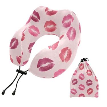 Imagem de Burbuja Travesseiro de pescoço de lábio vermelho para viagem, almofada de viagem de espuma viscoelástica para suporte de cabeça de carro de avião dormindo, lavável na máquina e portátil