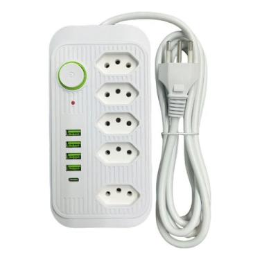 Imagem de Filtro de Linha Multifuncional 5 Tomadas 4 USB-A 1 USB-C Bivolt Interr