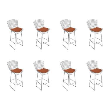 Imagem de Kit 8 Banquetas Bistrô Bertoia Cromada D60 Com Assento Sintético Cobre