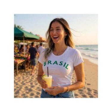 Imagem de Camiseta Feminina T Shirt Malha em Algodão Estampada Brasil Jogos do P