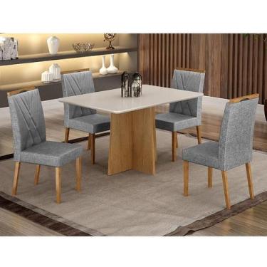 Imagem de Mesa de Jantar Ambiente Jade 120x80cm Cinamomo Off White com 4 Cadeira