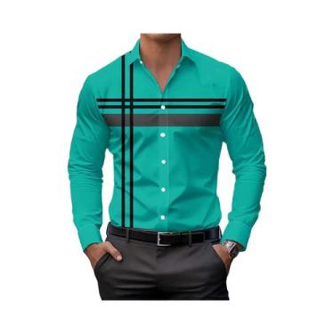 Imagem de Camisa Social Masculina Moderna Listrada Casual De Manga Longa Com Bot