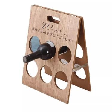 Imagem de Suporte para Vinhos Adega Retrátil 6 Garrafas em Madeira Maciça Dobrável para Mesa e Ba...