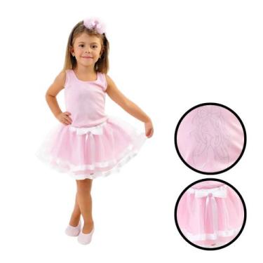 Imagem de Fantasia Bailarina Rosa Infantil Luxo com Tiara - Anjo Fantasias, P