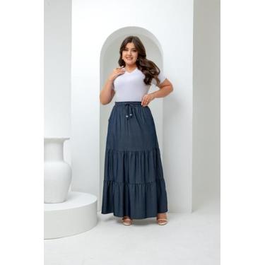 Imagem de Saia Longa Jeans Leve chambre - Bella Boni, Azul, Aço, P