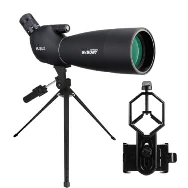 Imagem de Luneta de observação SVBONY SV28 25-75x70, HD, com tripé, de longo alcance, com adaptador para celular, ideal para observação de pássaros e alvos