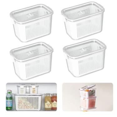 Imagem de Conjunto De 4 Potes Pequenos Hermético Slim Com Travas e Cesto Multiuso Cor: Branco