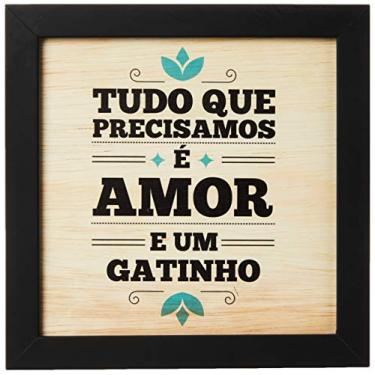 Imagem de Arte Maníacos Quadro Decorativo em Madeira Amor e Gatinho - 46x32,5cm (Moldura caixa em laca preta)