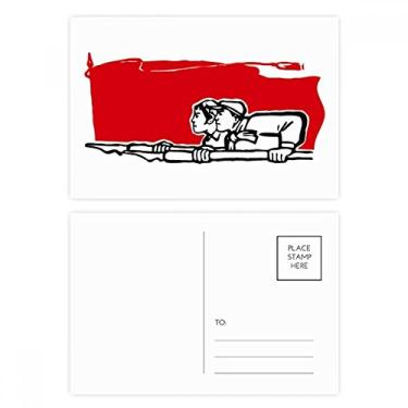 Imagem de Conjunto de cartão postal com ilustração de caneta de homem com bandeira vermelha