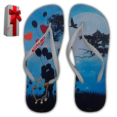 Imagem de Dia dos namorados! Chinelos Femininos"COMAMOR" 100% borracha. Novidade! Únicos com etiqueta dedicatoria AMO VOCÊ para presentear! Inclui Tornozeleira e embalagem TOP de presente !