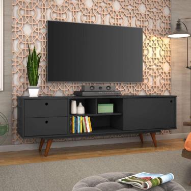 Imagem de Rack para TV até 55 Polegadas 1 Porta 2 Gavetas Retrô 85 Olivar Preto/Preto