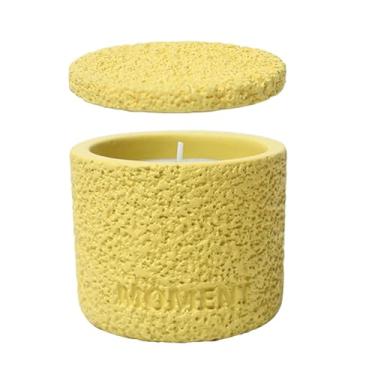 Imagem de Copo de vela de aromaterapia doméstico de cerâmica de 2 peças, recipiente de tubo reto de cera de soja, com suporte de vela para decoração de tampa - fragrância de óleo de citronela amarela de limão