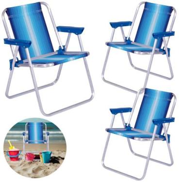 Imagem de 3 Cadeiras De Praia Infantil Mor Dobravel Em Aluminio Azul