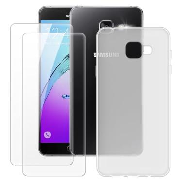 Imagem de MILEGOO Capa para Samsung Galaxy A7 2016 + 2 peças protetoras de tela de vidro temperado, capa de TPU de silicone macio à prova de choque para Samsung Galaxy A7 2016 (5,5 polegadas), branca