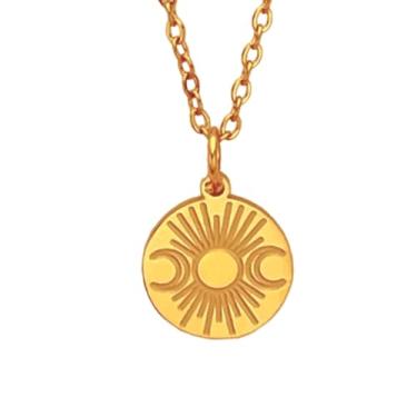 Imagem de Elefezar Colar com pingente de sol e lua banhado a ouro 18 K para mulheres, Metal, Zircônia cúbica