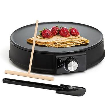 Imagem de Moss & Stone Chapa elétrica de 30 cm e máquina de fazer crepe. Criador de crepe elétrico com temperatura ajustável para panquecas e tortilhas blintzes, forma antiaderente de crepe e espátula