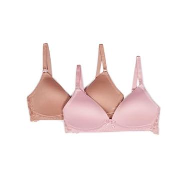 Imagem de TAHARI Pacote com 2 sutiãs de treinamento sem aro para meninas – Macio, ajuste ajustável, pêssego, bege, 32A