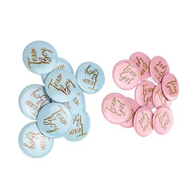 Imagem de Crachá de Botão Revelador de Gênero, Pinos Decorativos de Festa Padrão Azul Rosa Em Inglês, Material de Metal, 30 Peças Cada para Decoração de chá de bebê
