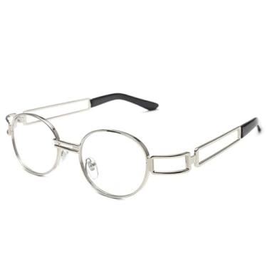Imagem de JRLLFD Óculos de sol steampunk lentes transparentes óculos gótico vermelho vintage redondo óculos masculino feminino óculos UV400,9, tamanho único