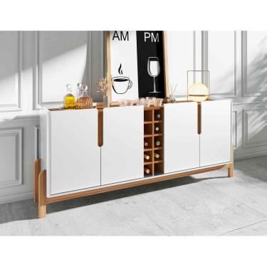 Imagem de Aparador Buffet Sala 190cm Liz 4 Portas Com Adega com Pés de Madeira Branco com Cedro - Rede Móveis