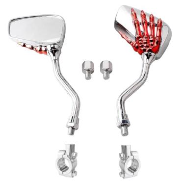 Imagem de Kucehiup Crânio esqueleto mão retrovisor distintivo espelho lateral 8 mm 10 mm guidão espelho suporte adaptador de braçadeira para motocicleta, scooter, bicicleta, ciclomotor, bicicleta padrão
