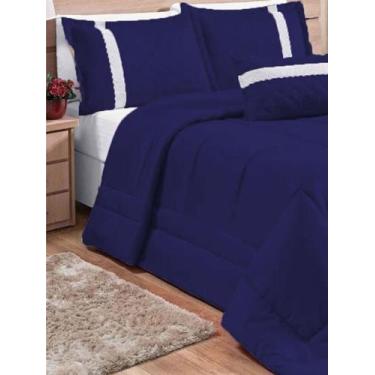 Imagem de Kit Edredom Oliveira Dupla Face Casal Queen 05 Peças Marinho - amora e