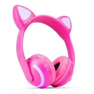 Imagem de Headphone Bluetooth Orelhas Led Fone Gatinho Rosa - BCS