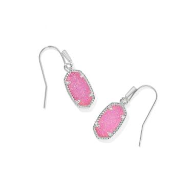 Imagem de Kendra Scott Brincos Lee em latão banhado a ródio, drusa rosa choque, joias modernas para mulheres, Latão, Quartzo
