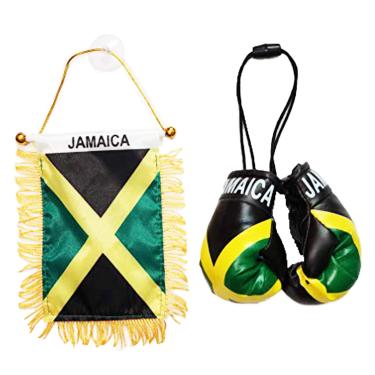 Imagem de Arco-íris Trading Jamaica Bandeira e Mini Luvas de Boxe Combo Carro Retrovisor Espelho Decoração de Escritório