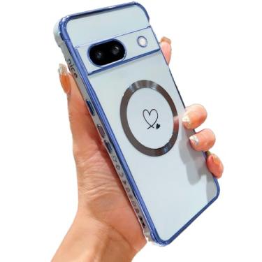 Imagem de SUYACS Capa magnética para Google Pixel 8a compatível com Magsafe Capa de telefone feminina fofa com revestimento de coração capa de proteção contra quedas de carga sem fio macia Slim Fit galvanizado